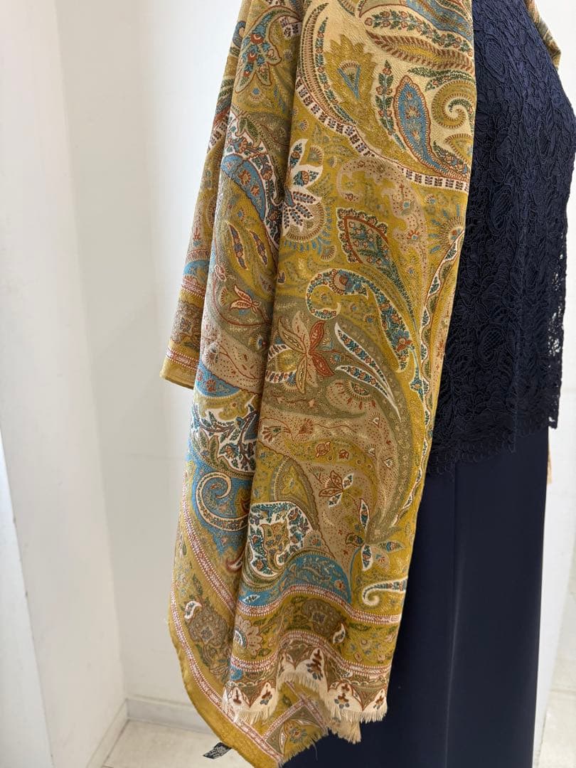 ETRO 【お値下げしました】ペイズリー柄オリーブグリーンストール