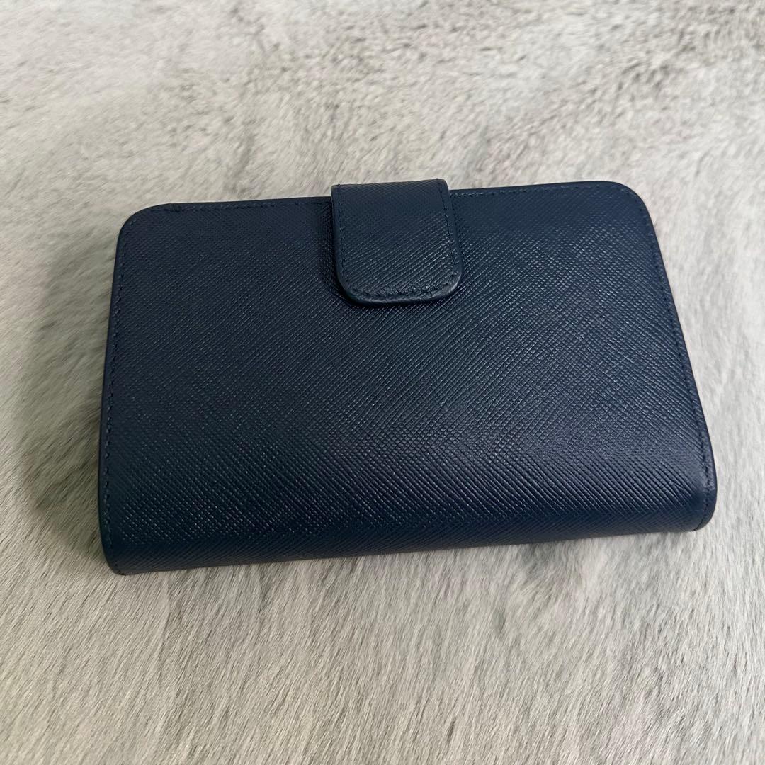 PRADA 折り財布　ゴールドロゴ　ブルー　ラウンドジップ　サフィアーノレザー