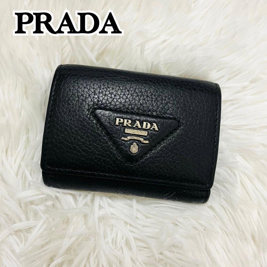 極美✨PRADA 三つ折り財布 サフィアーノ ダイノ レザー 黒