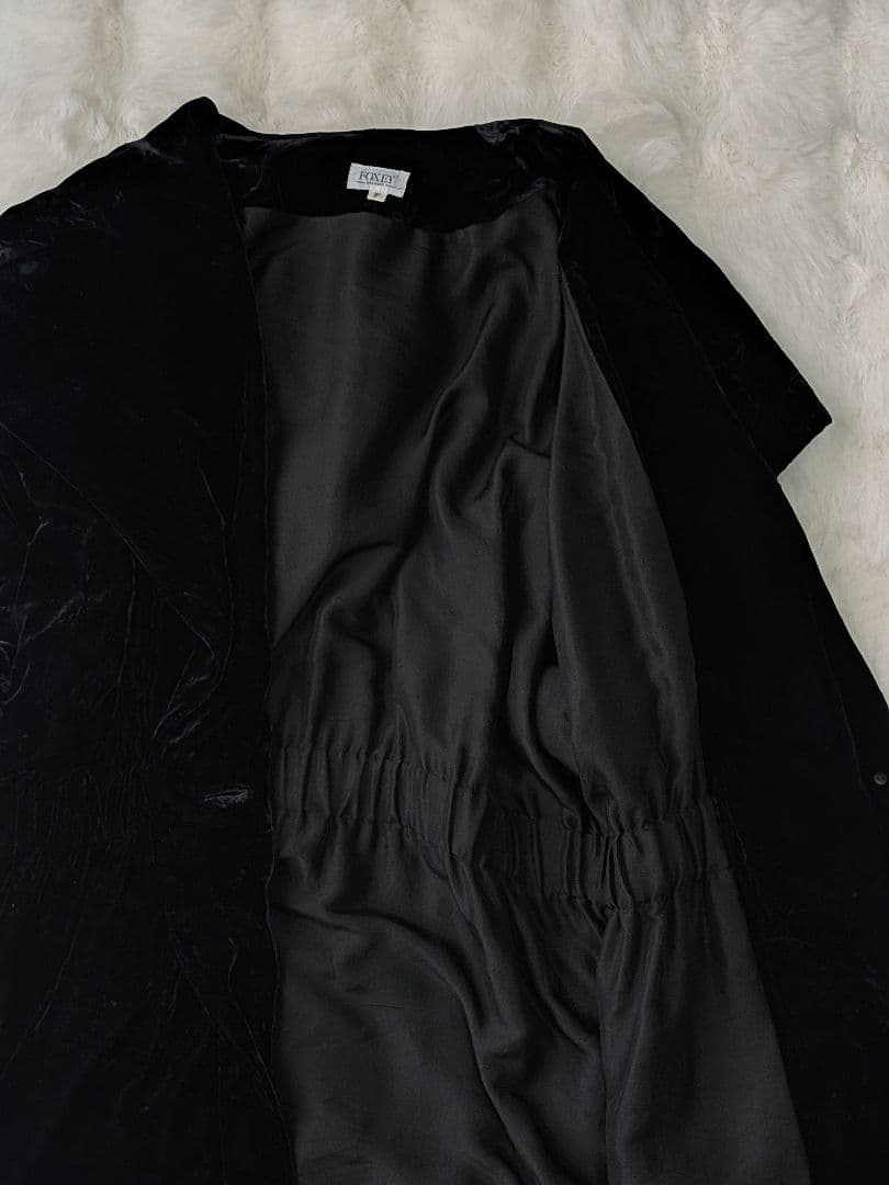 美品 FOXEY Boutique フォクシー ベルベット フードコート シルク