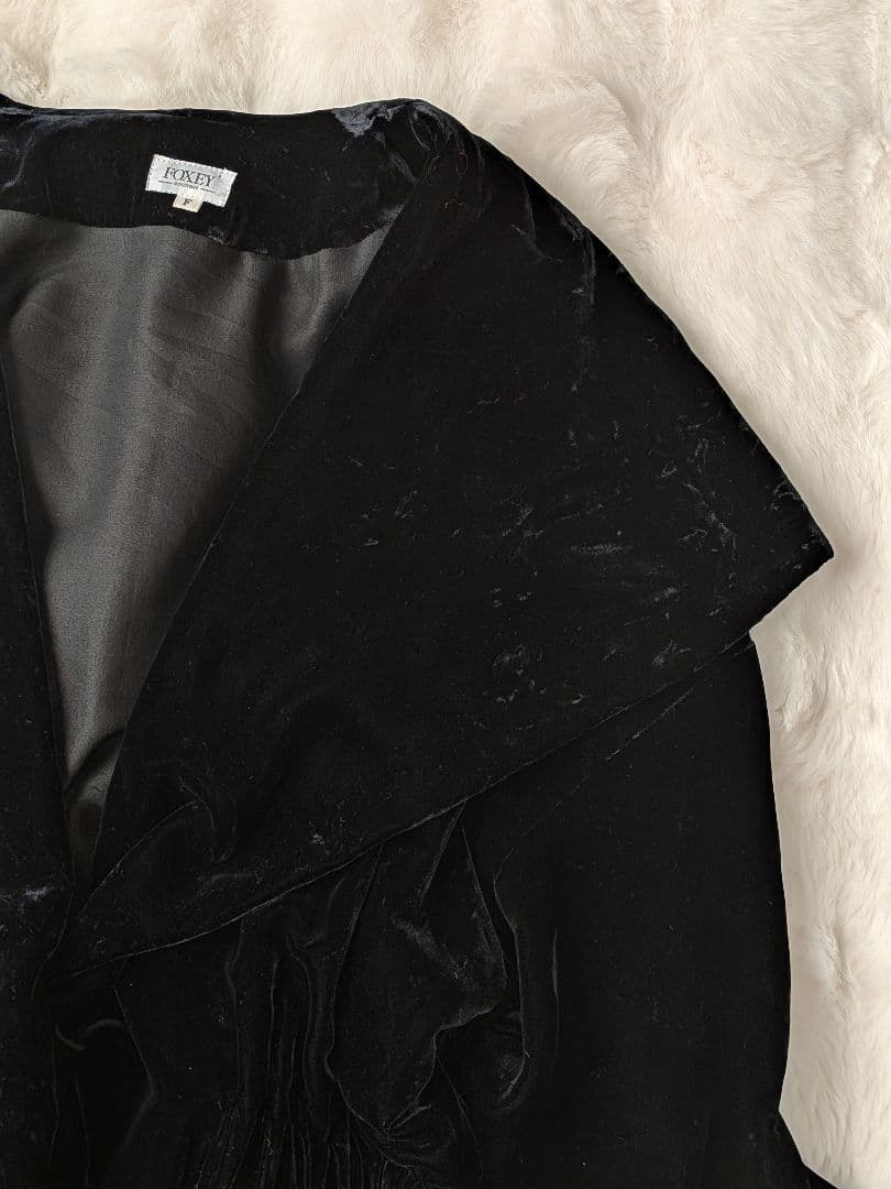 美品 FOXEY Boutique フォクシー ベルベット フードコート シルク