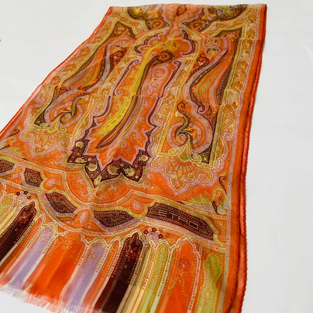 ETRO エトロ ペイズリー柄 シルクストール イタリア製 オレンジ系