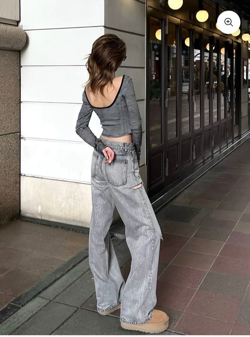 DIANTE EMBROIDERY DAMAGE DENIMグレーS