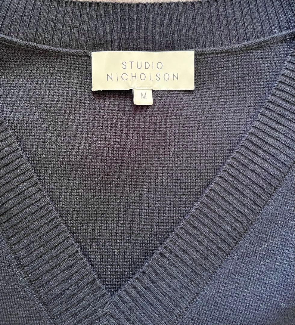 STUDIO NICHOLSON ネイビー Vネック ニットベスト M