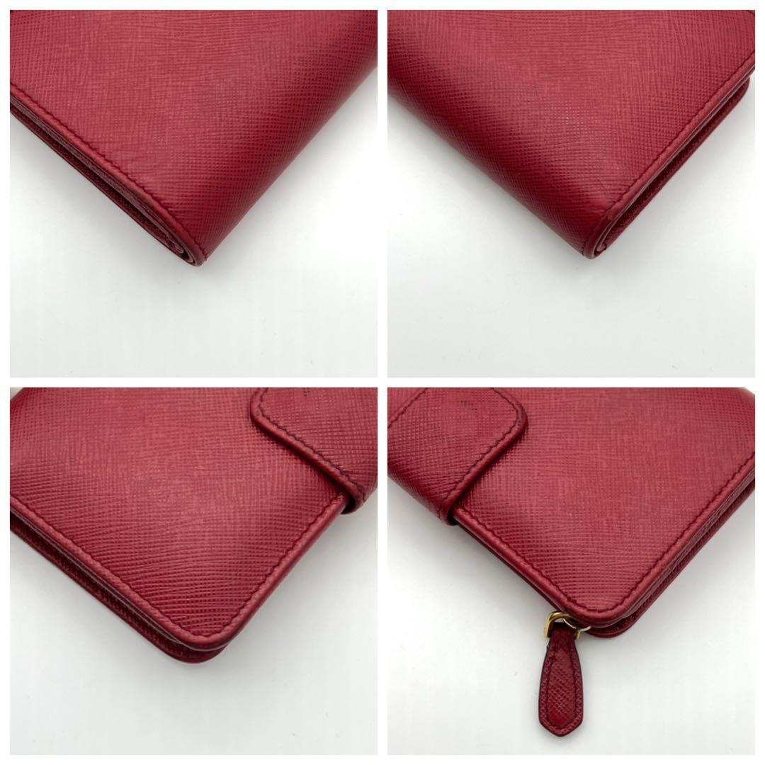プラダ PRADA サフィアーノ レザー 二つ折り財布 レッド 赤 ゴールド金具