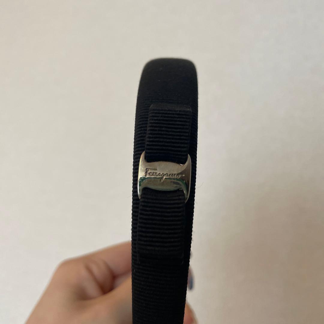 Ferragamo フェラガモ リボン カチューシャ ブラック シルバー