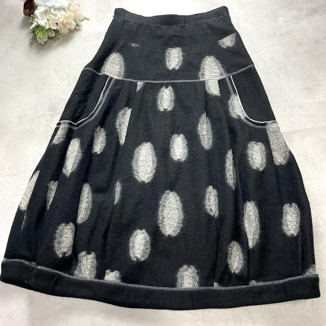 お洒落✨エイココンドウ ロングスカート 総柄 ドット フレア ウール アンゴラ