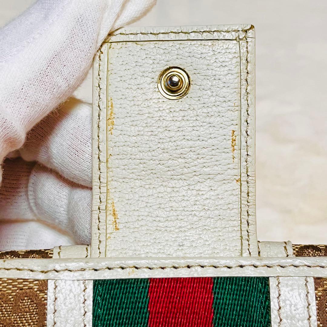 GUCCI 二つ折り財布 シェリーライン GGキャンバス レザー Wホック