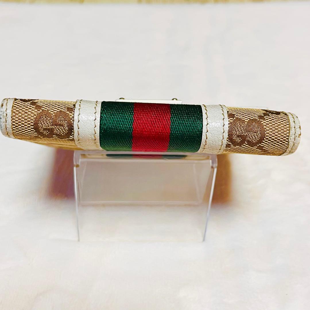 GUCCI 二つ折り財布 シェリーライン GGキャンバス レザー Wホック