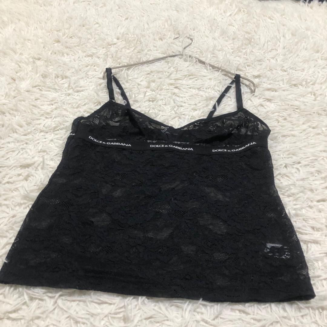 Y2K DOLCE&GABBANA 42 レース テープロゴ キャミソール 黒