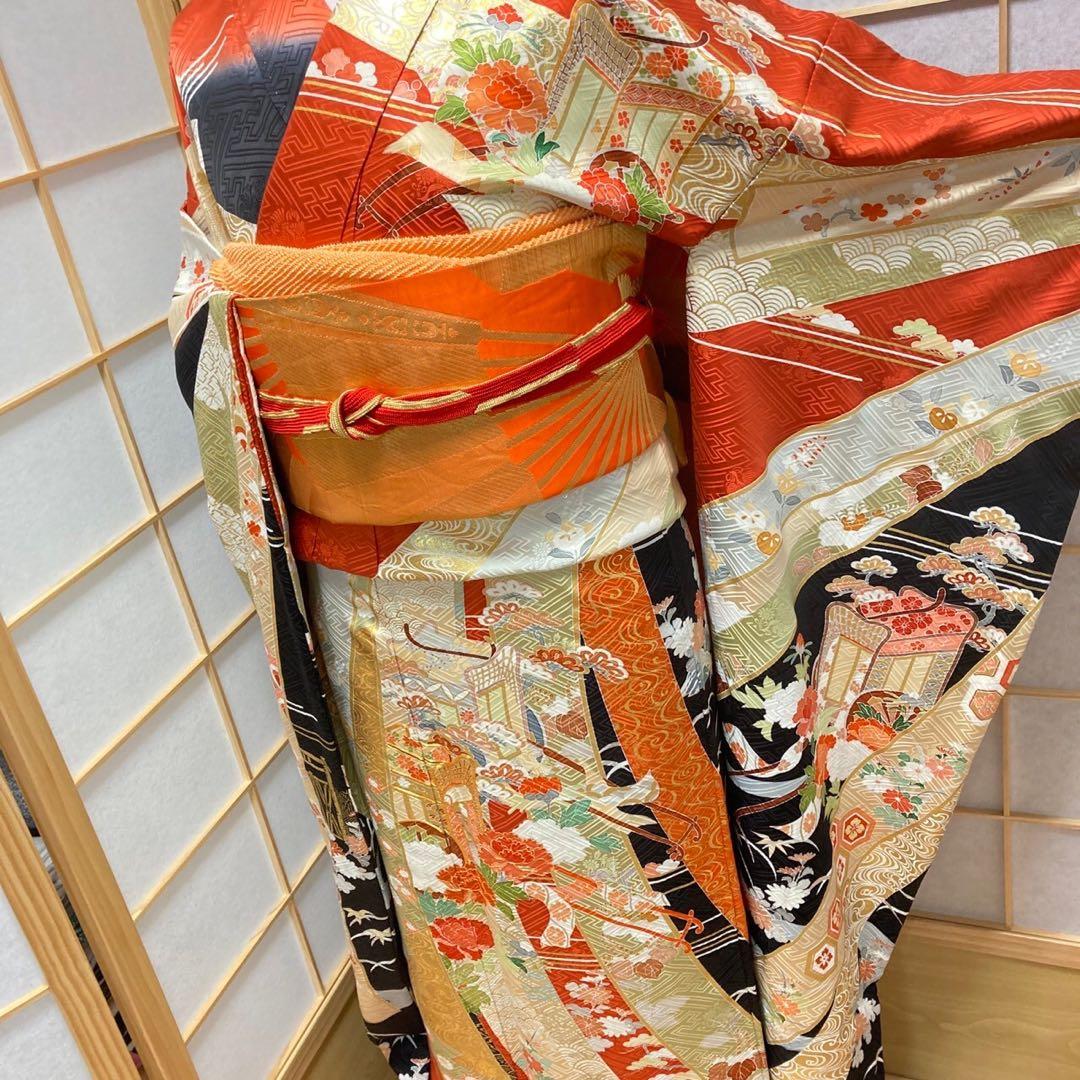 ［9171］振袖 4点セット 駒刺繍 成人式 卒業式 正絹 着物 袷 赤 晴れ着