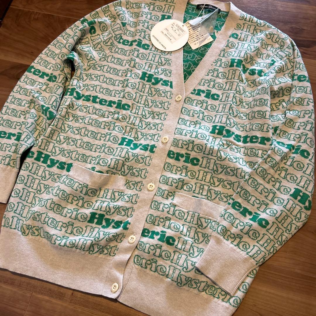 新品　未使用　タグ付　ヒステリックグラマー　総柄　ジャカードカーディガン 緑