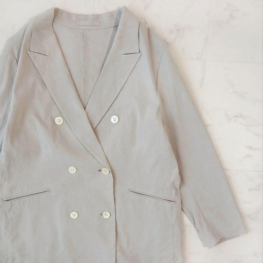 美品 23区 大きいサイズ 50 リネンレーヨン ストレッチダブルジャケット