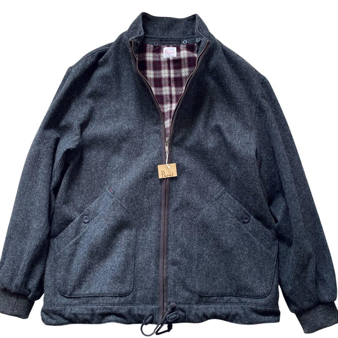 Papas パパス【美品】裏地チェック柄 フルジップ ウールブルゾン L