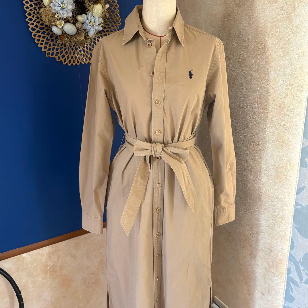 LAUREN RALPH LAUREN ベージュ シャツワンピース　ベルトリボン