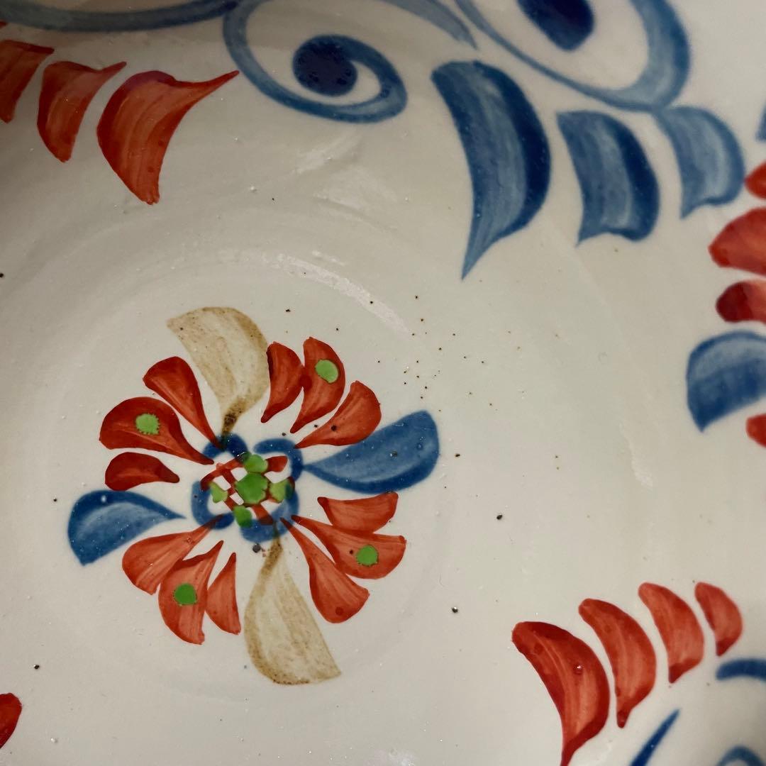 壺屋焼　赤絵皿　22cm 國場一