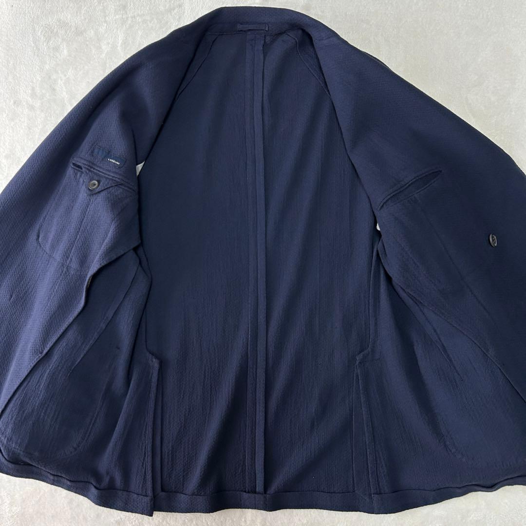 美品 ラルディーニ イタリア製 コットン ジャージー ダブルジャケット50 紺