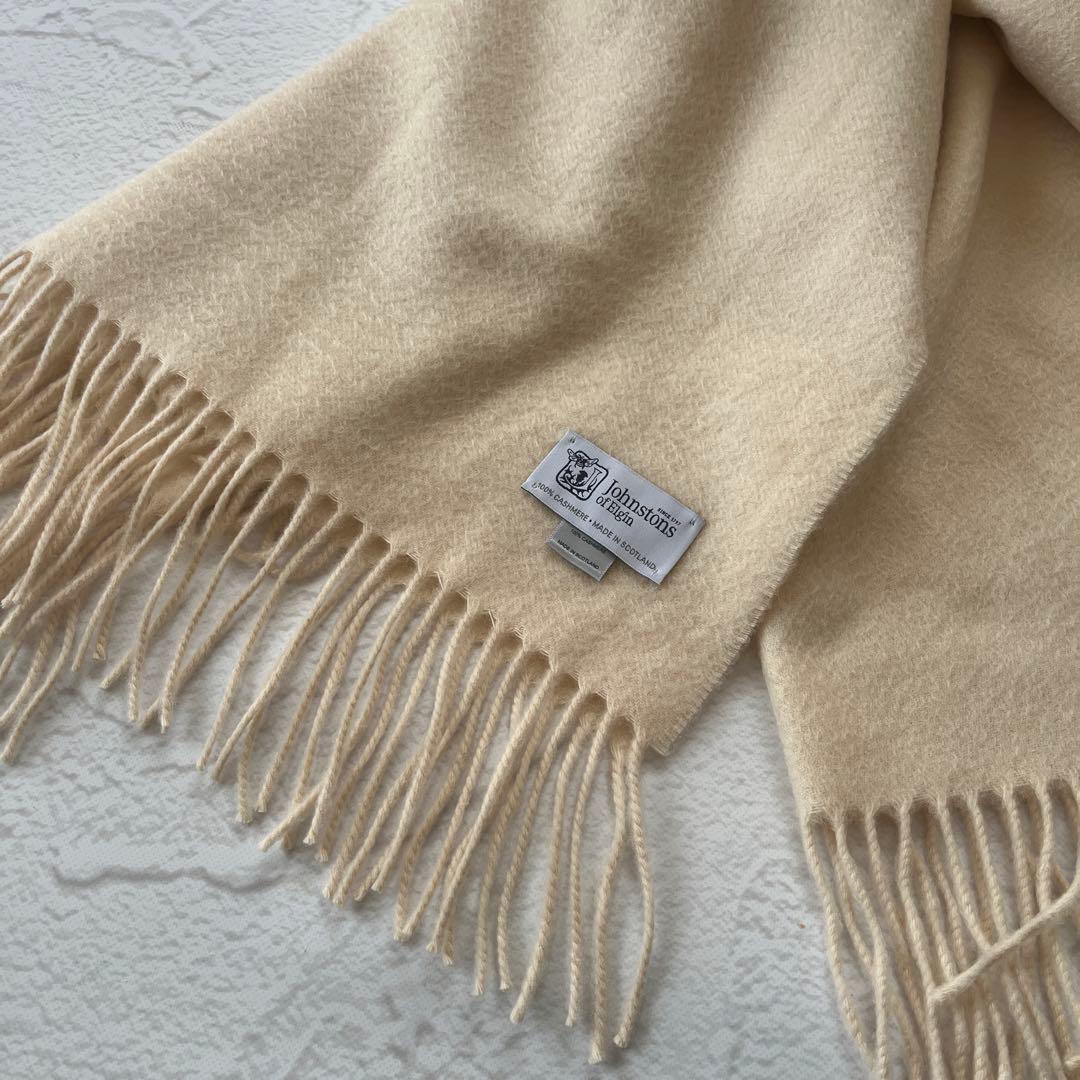 美品 ジョンストンズ カシミヤ100% 大判厚手 ストール　ホワイトベージュ