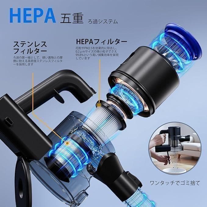 掃除機 コードレス【45000pa超強力吸引＆革命的な軽さ】静音 50分稼働
