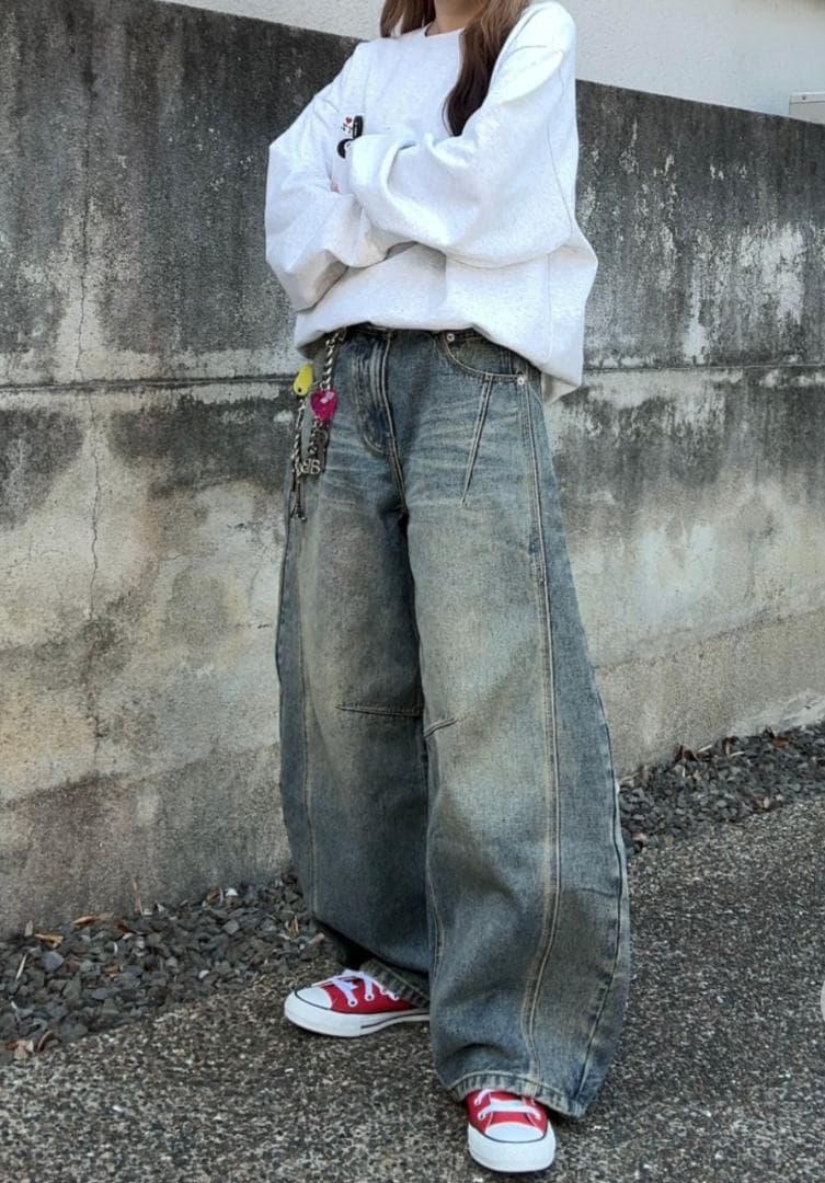【SALE】L2090ウォッシュドステッチバルーンデニムM（lightgreen