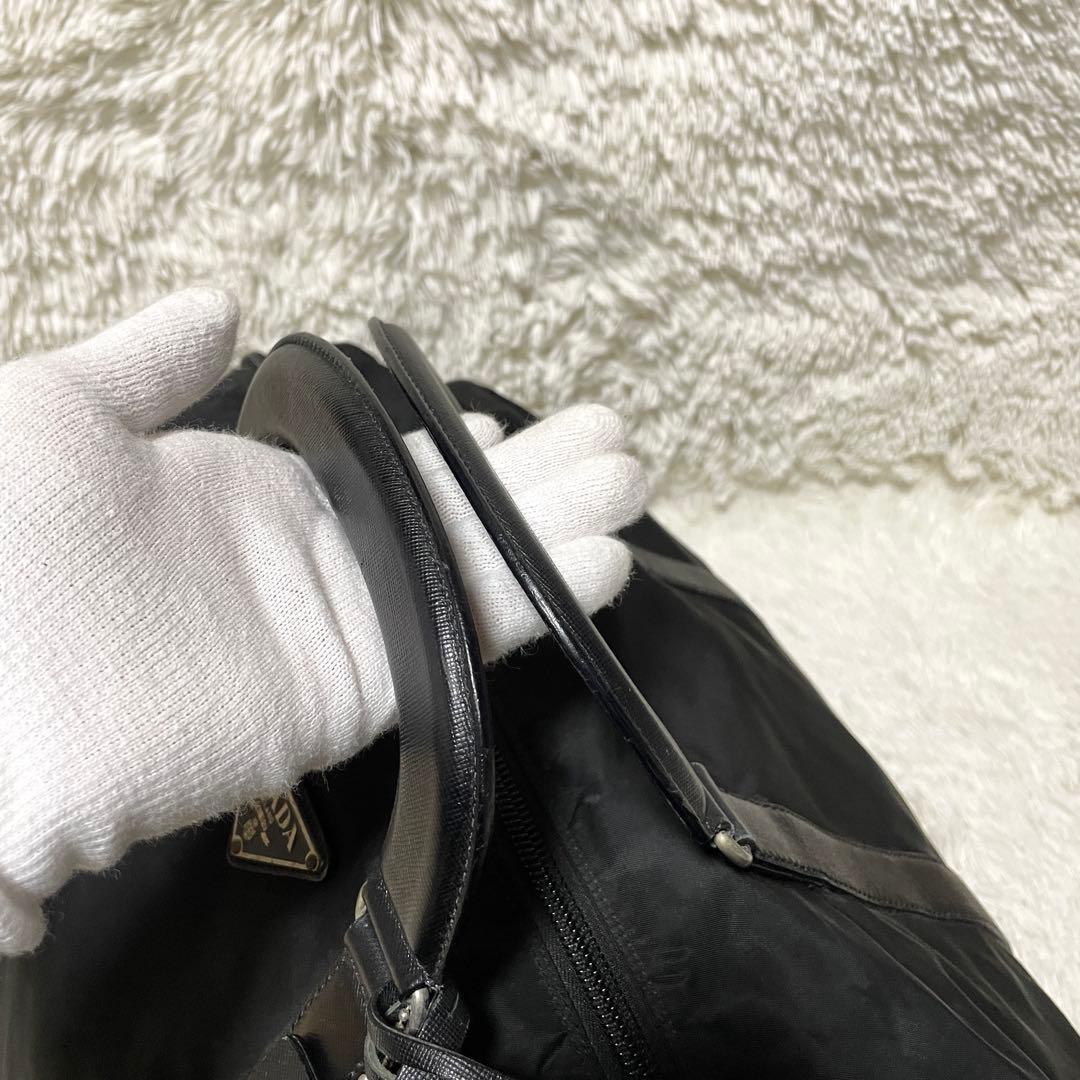 【美品】PRADA プラダ　ボストンバッグ　ナイロン　レザー　ブラック　黒　旅行