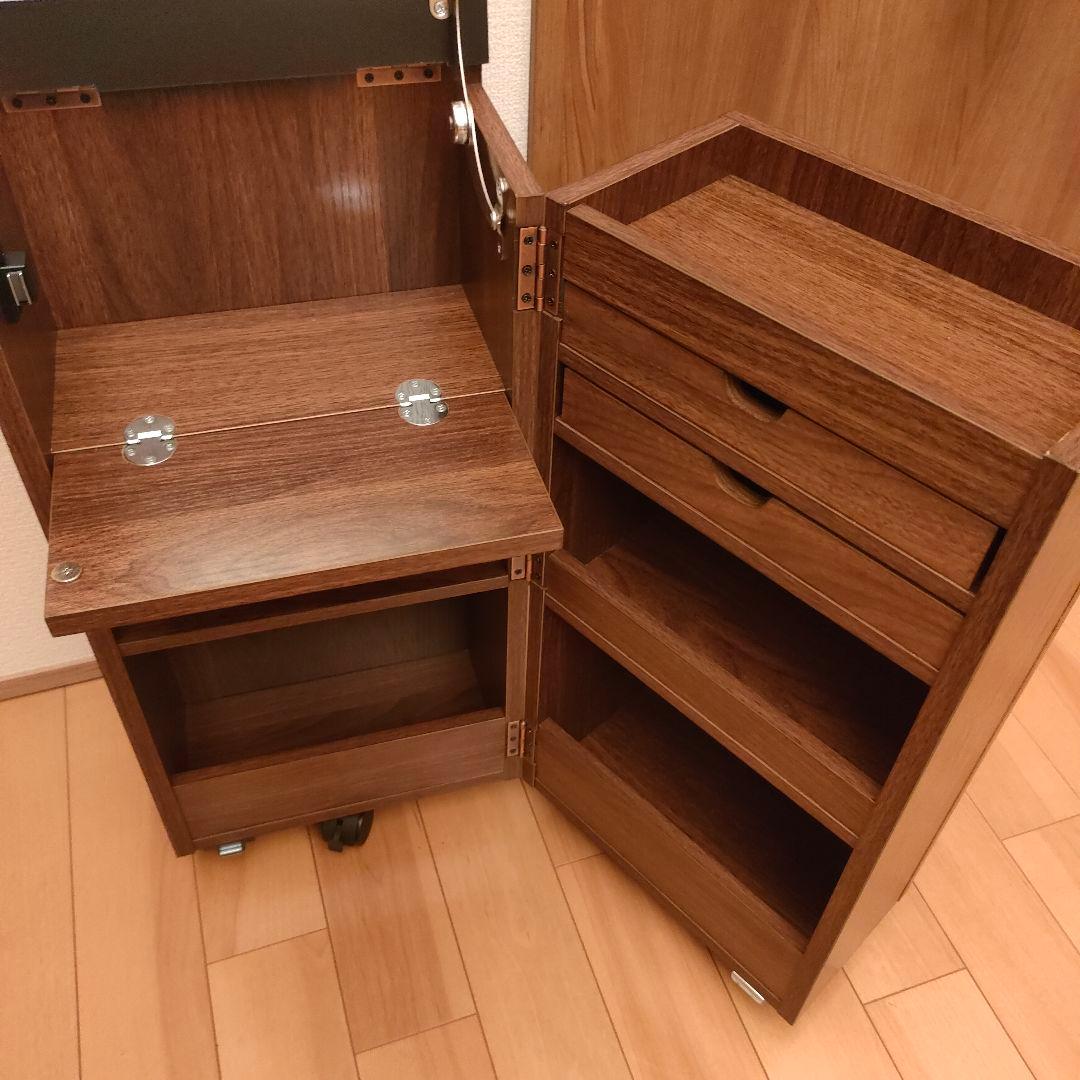 美品 ミラー付コスメワゴン ドレッサー 木目 大容量 収納