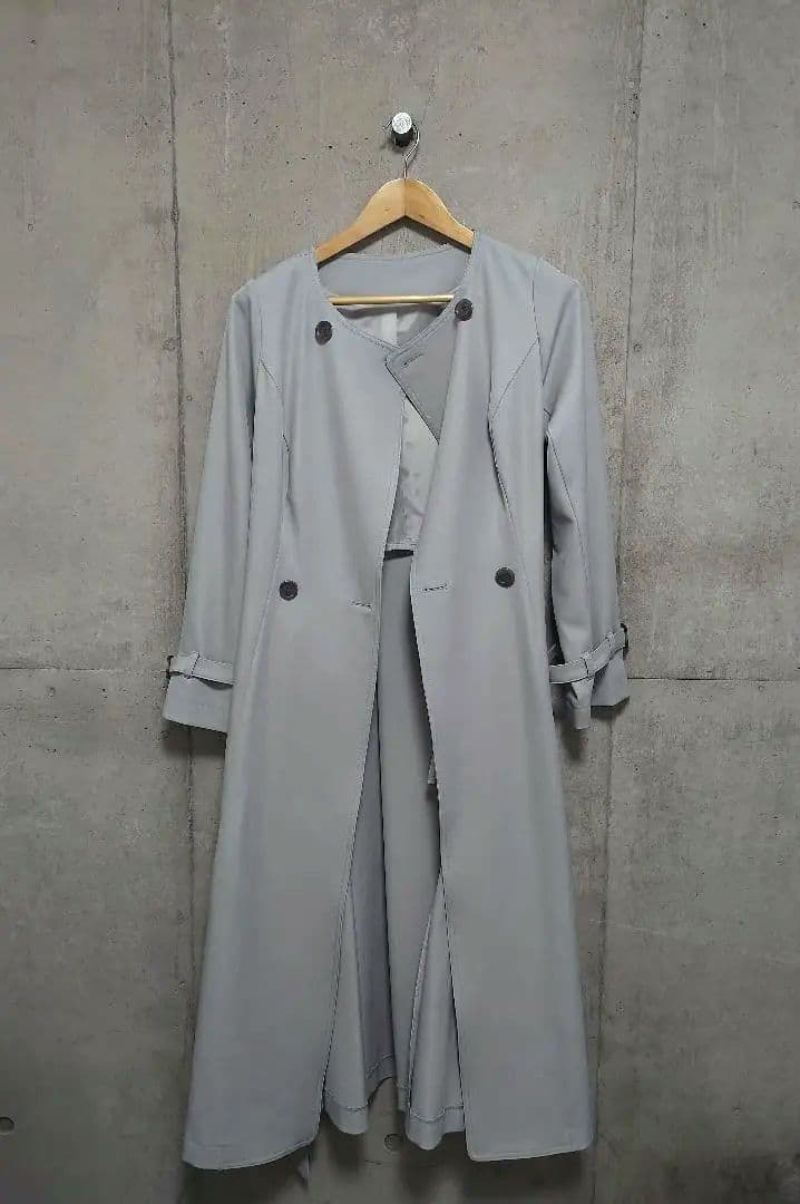 overE/ 2wayノーカラートレンチコート26SS：アイスグレー / 90