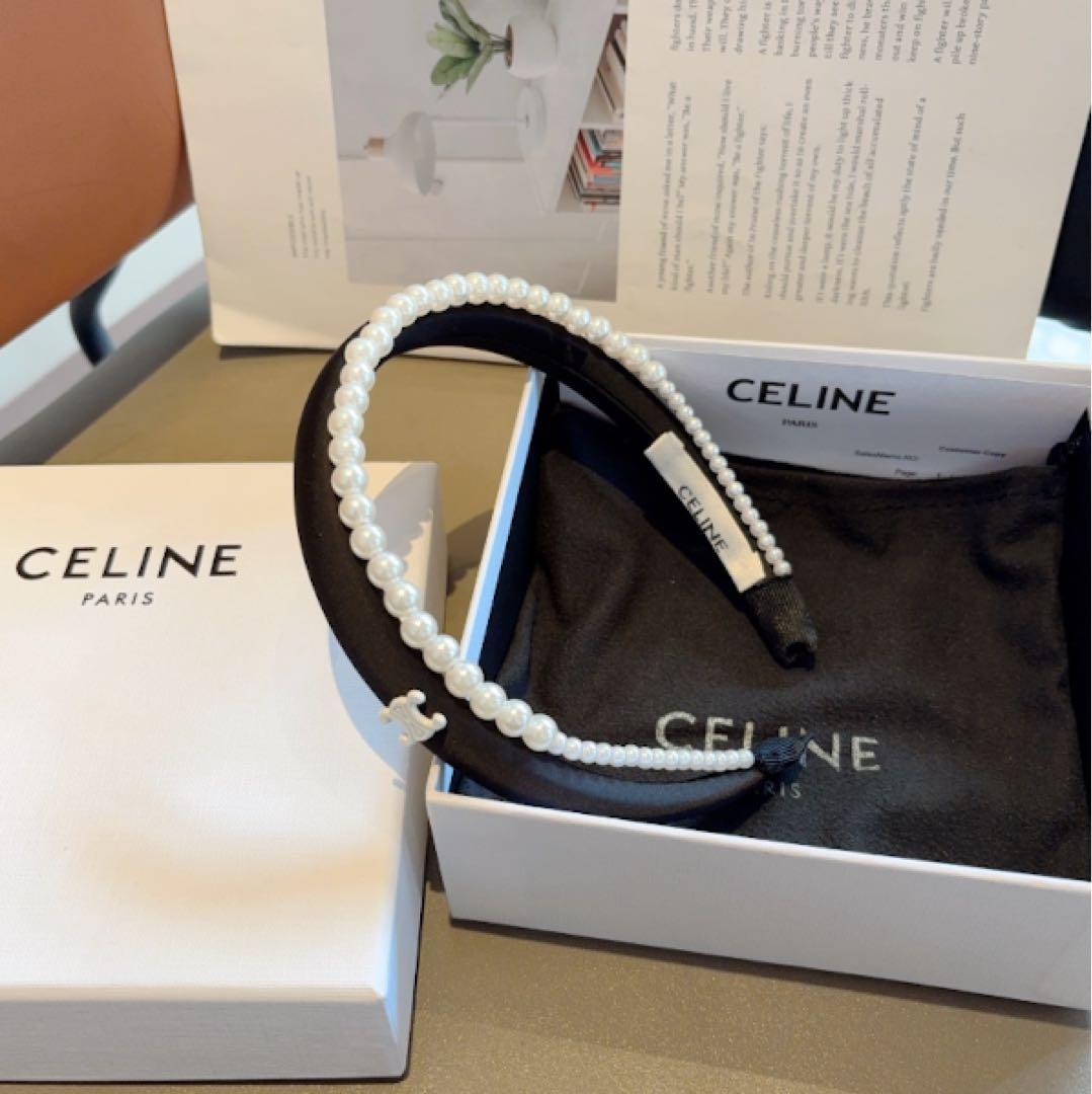 CELINE セリーヌ トリオンフ ロゴ パール ヘアバンド ブラック