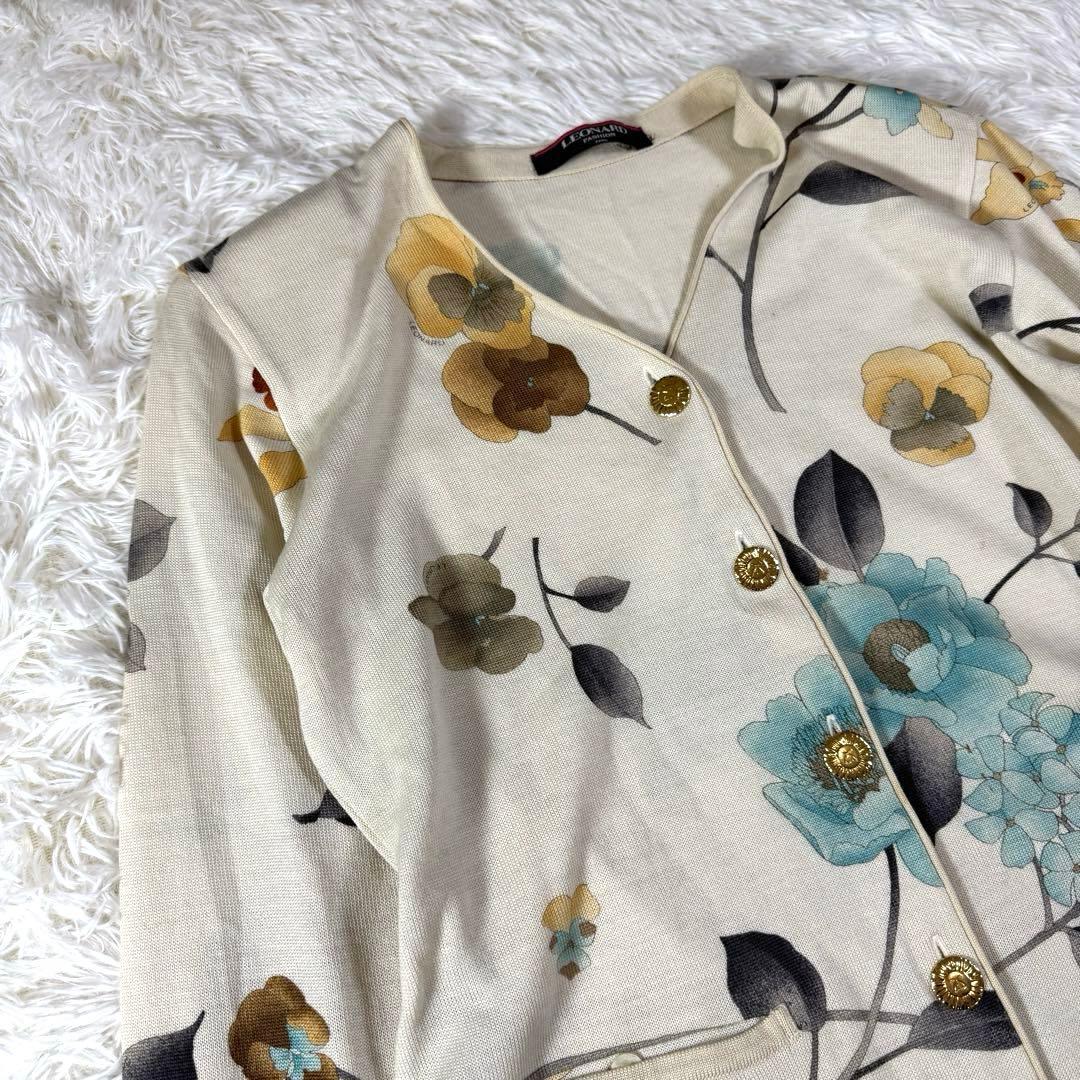 LEONARD FASHION ニットカーディガン 金ボタン ウール シルク混