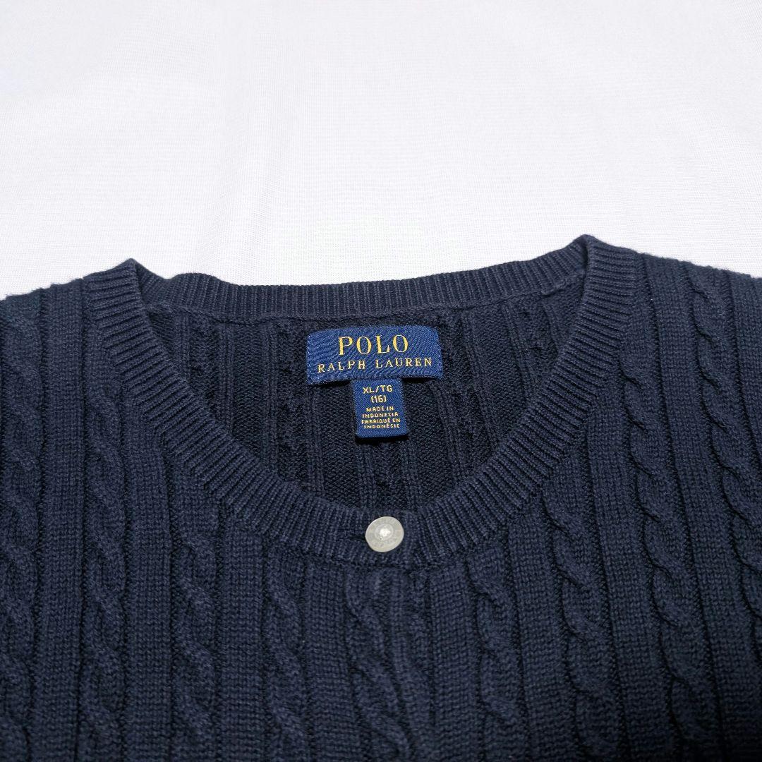 【RALPH LAUREN】ケーブル編みコットンニット・クルーネックカーディガン