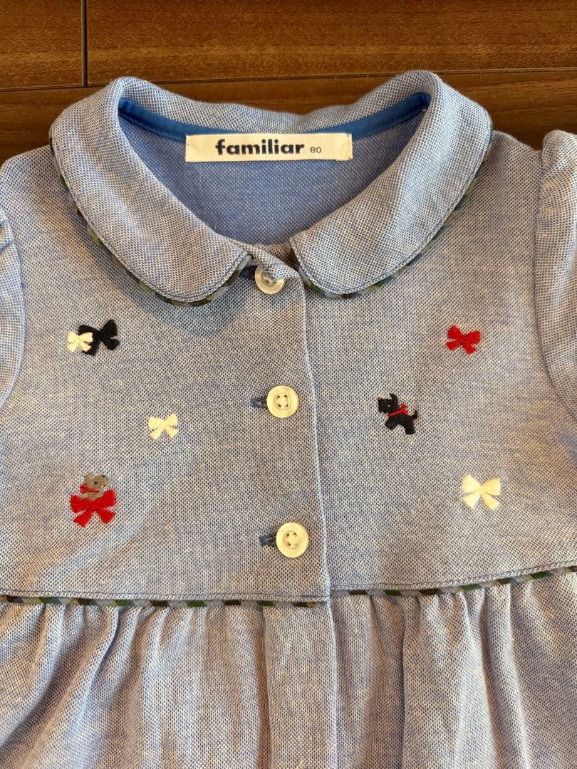 【現行品】familiar 刺繍リボン 半袖ワンピース　テリア
