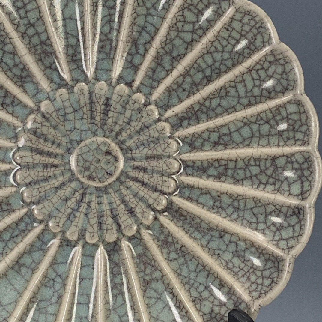 宋汝 磁器 開片瓜稜盤 景徳鎮 陶磁器 装飾品 工芸品 美術品 置物