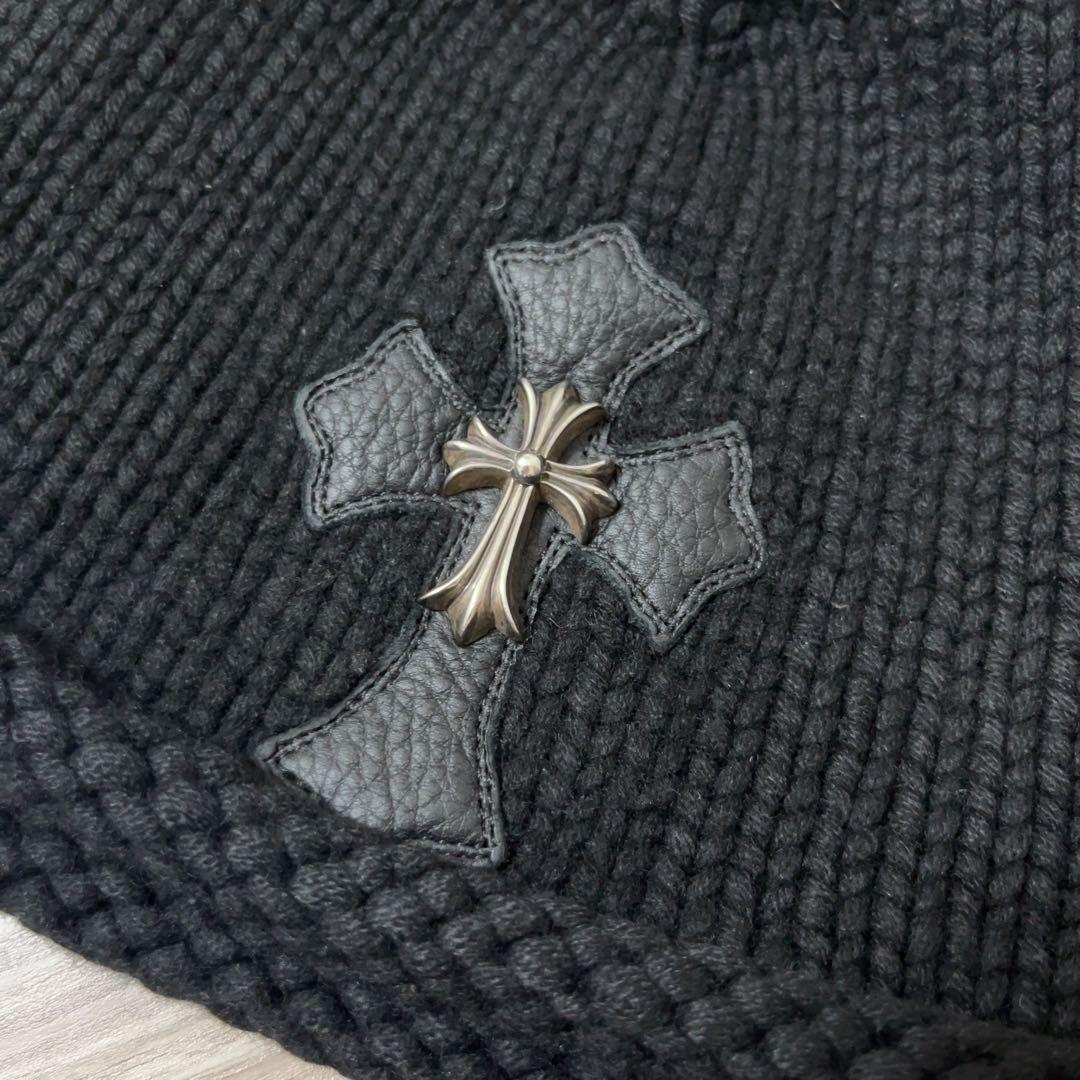 正規品【CHROME HEARTS(クロムハーツ)】ニット帽　帽子　レザー