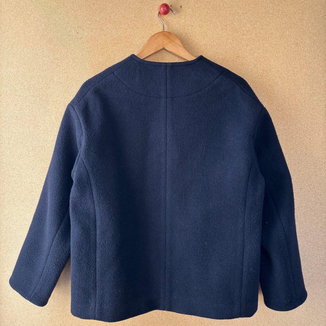 ダントン　ウールモッサ　ノーカラージャケット　ネイビー　36