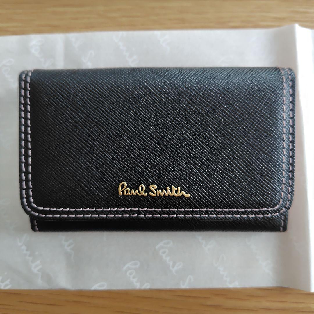 【美品】PaulSmith 名刺入れ 黒 ピンク クロスグレイン カードケース