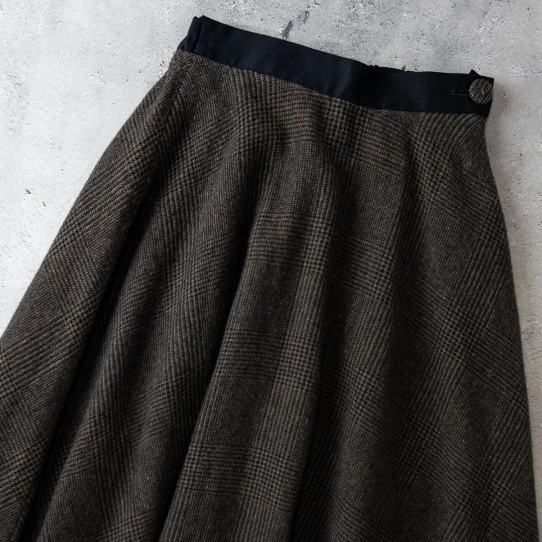 ま*こ様 パラスパレス ウール × 麻 グレンチェック柄 ミディ丈 フレア スカ