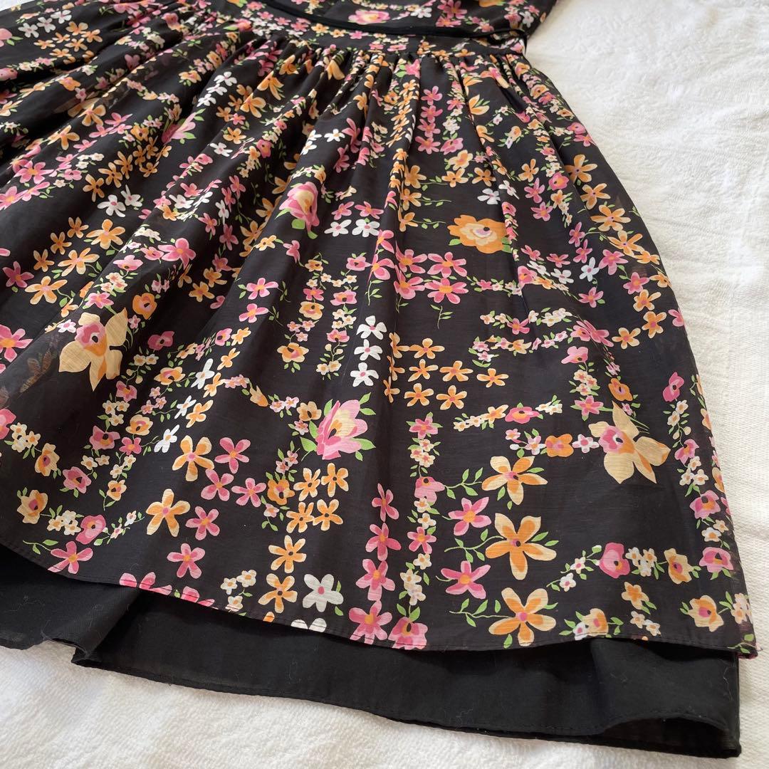 花柄ワンピース M'SGRACYエムズグレイシー 40(M)黒 シフォン フレア
