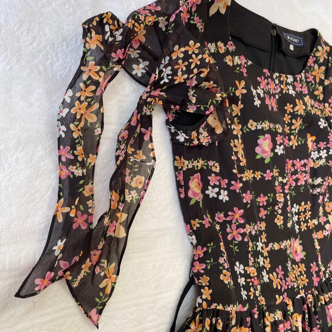 花柄ワンピース M'SGRACYエムズグレイシー 40(M)黒 シフォン フレア