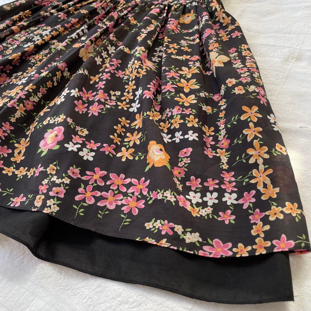 花柄ワンピース M'SGRACYエムズグレイシー 40(M)黒 シフォン フレア