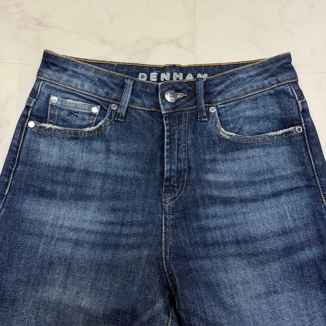 デンハム　ストレッチ　デニムパンツ　24 ロゴ刺繍　紺　BARDOT WIDE