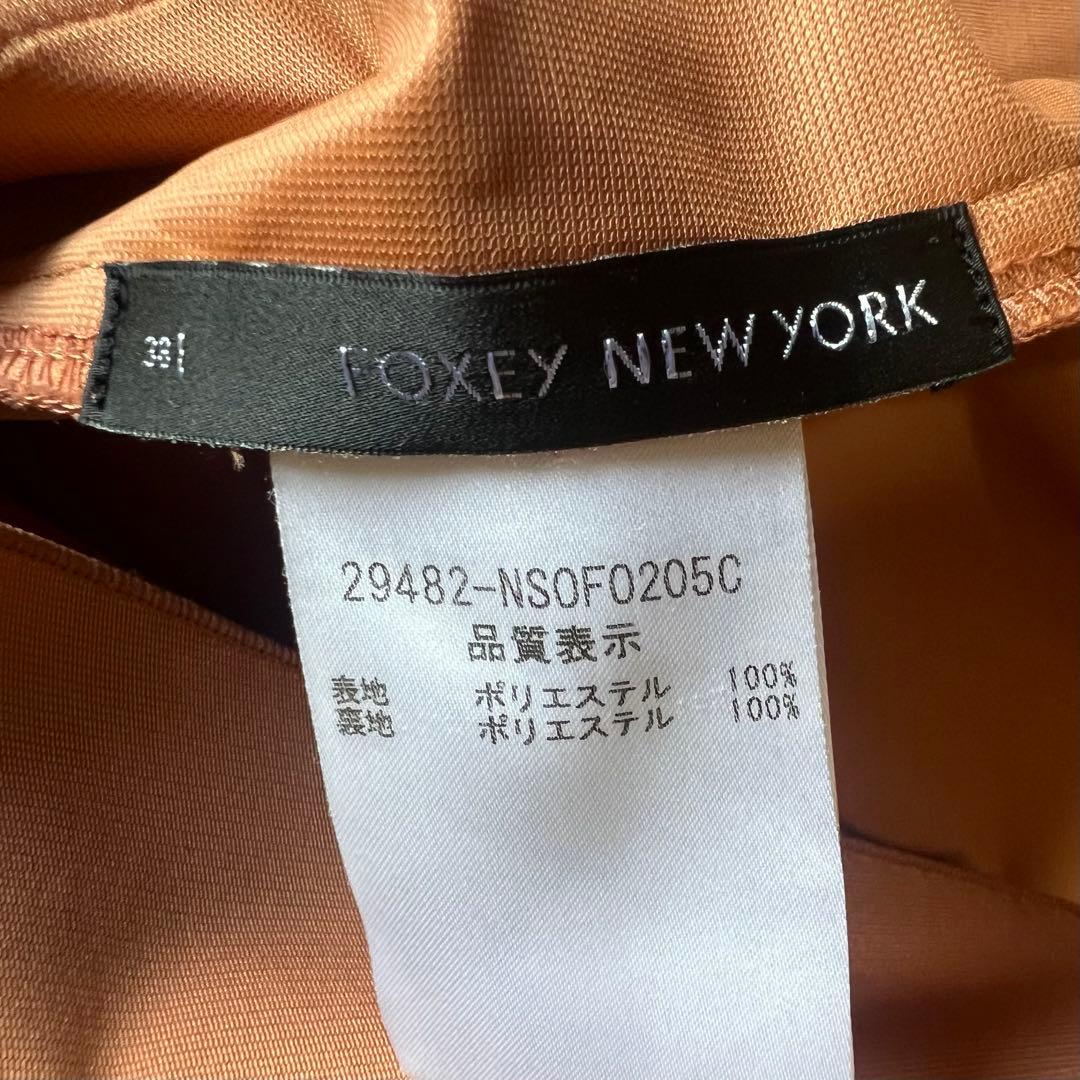 【良品】FOXEY NEW YORK 膝丈ワンピース オレンジ ノースリーブ38