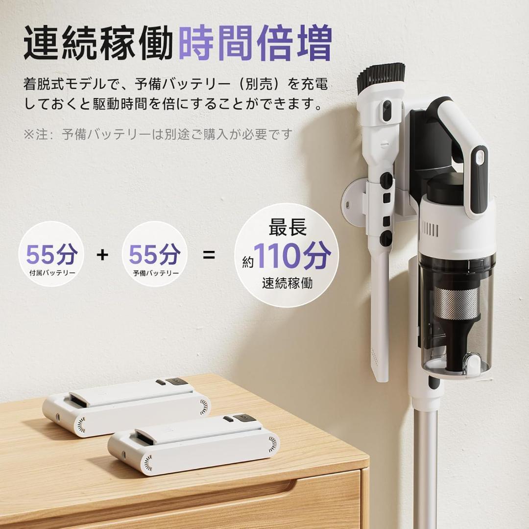 掃除機 コードレス 75kPa強力吸引 自立式 55分 LED 軽量 1.2L