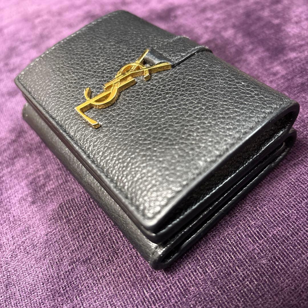 YSL ブラックレザー 三つ折り財布