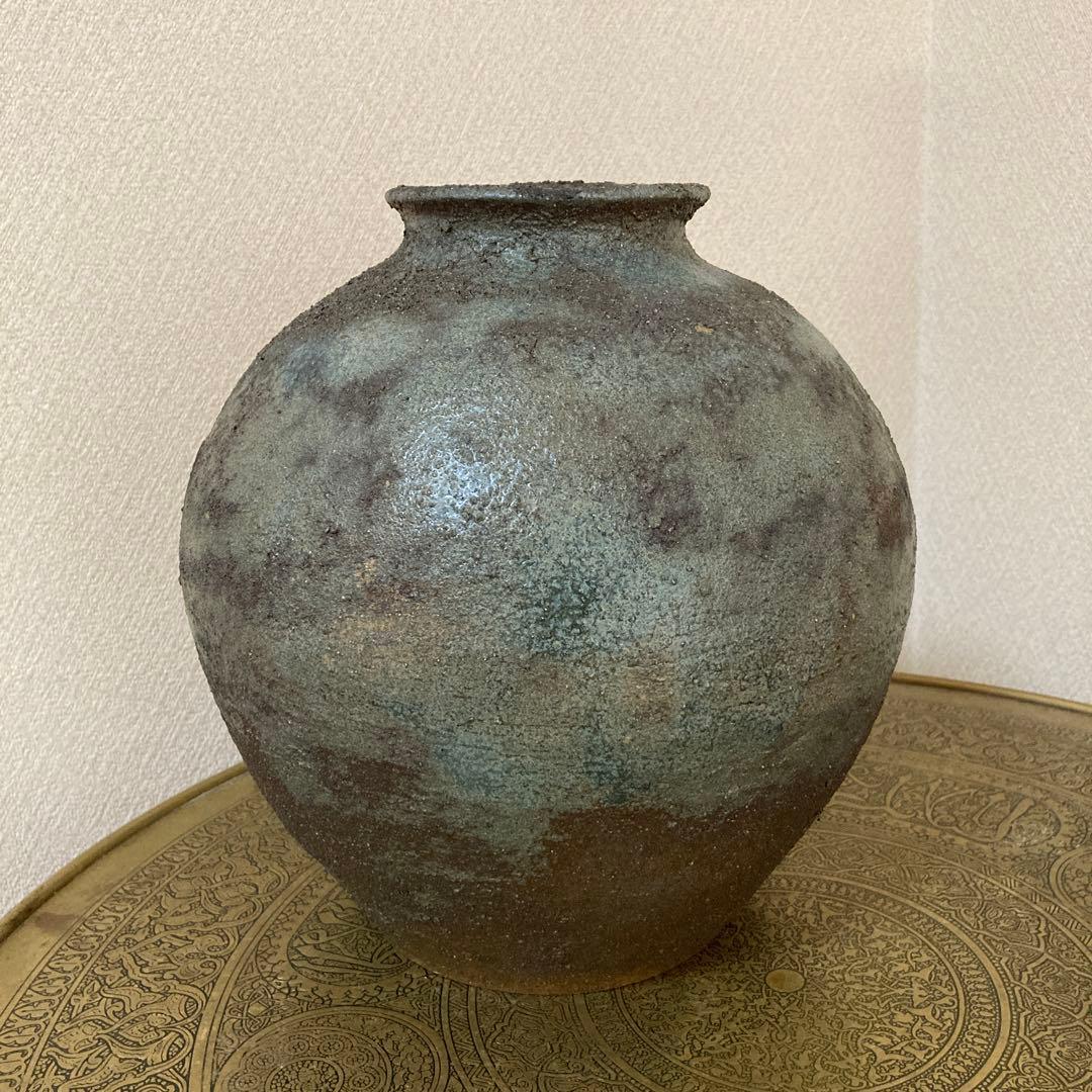 古壺　花瓶　飾り壺　銘あり〈検　登窯　三筋壺　自然釉　青備前　古越前　常滑　種壺