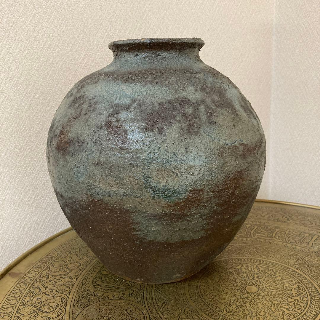 古壺　花瓶　飾り壺　銘あり〈検　登窯　三筋壺　自然釉　青備前　古越前　常滑　種壺