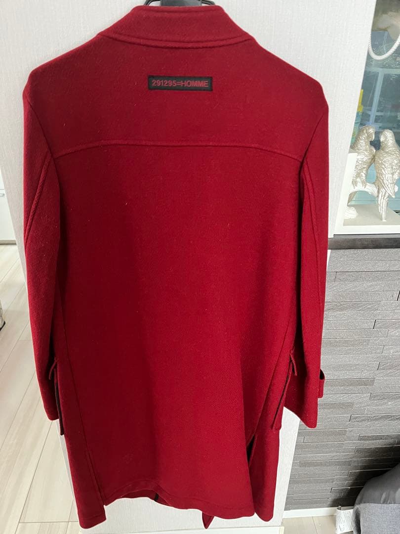 291295-HOMME 赤いロングダッフルコート