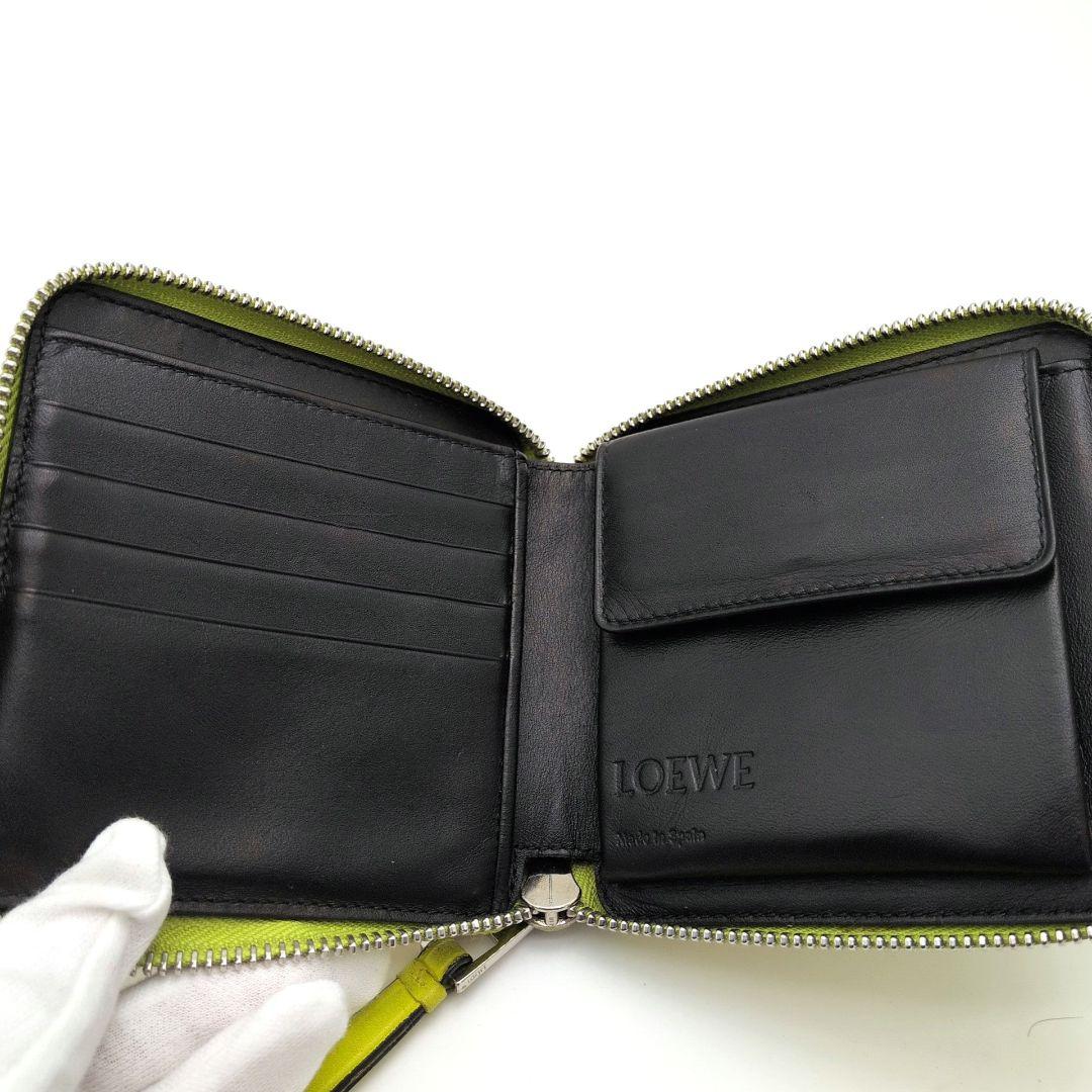 【極美品】LOEWE パズル コンパクト2つ折り 財布　ラウンドジップイエロー系