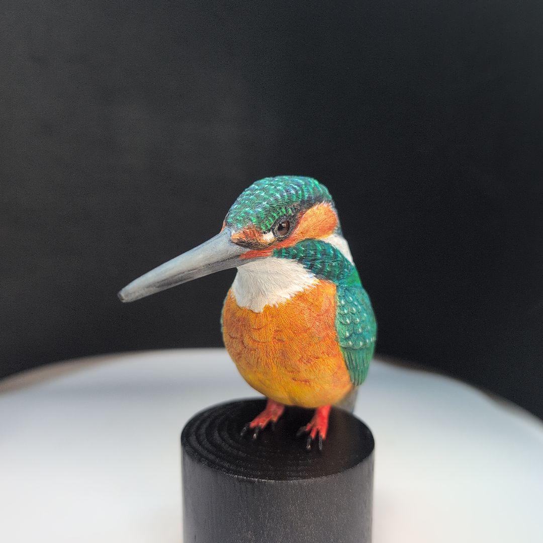 リクエスト品　カワセミ 　バードカービング 木彫りの野鳥　野鳥彫刻