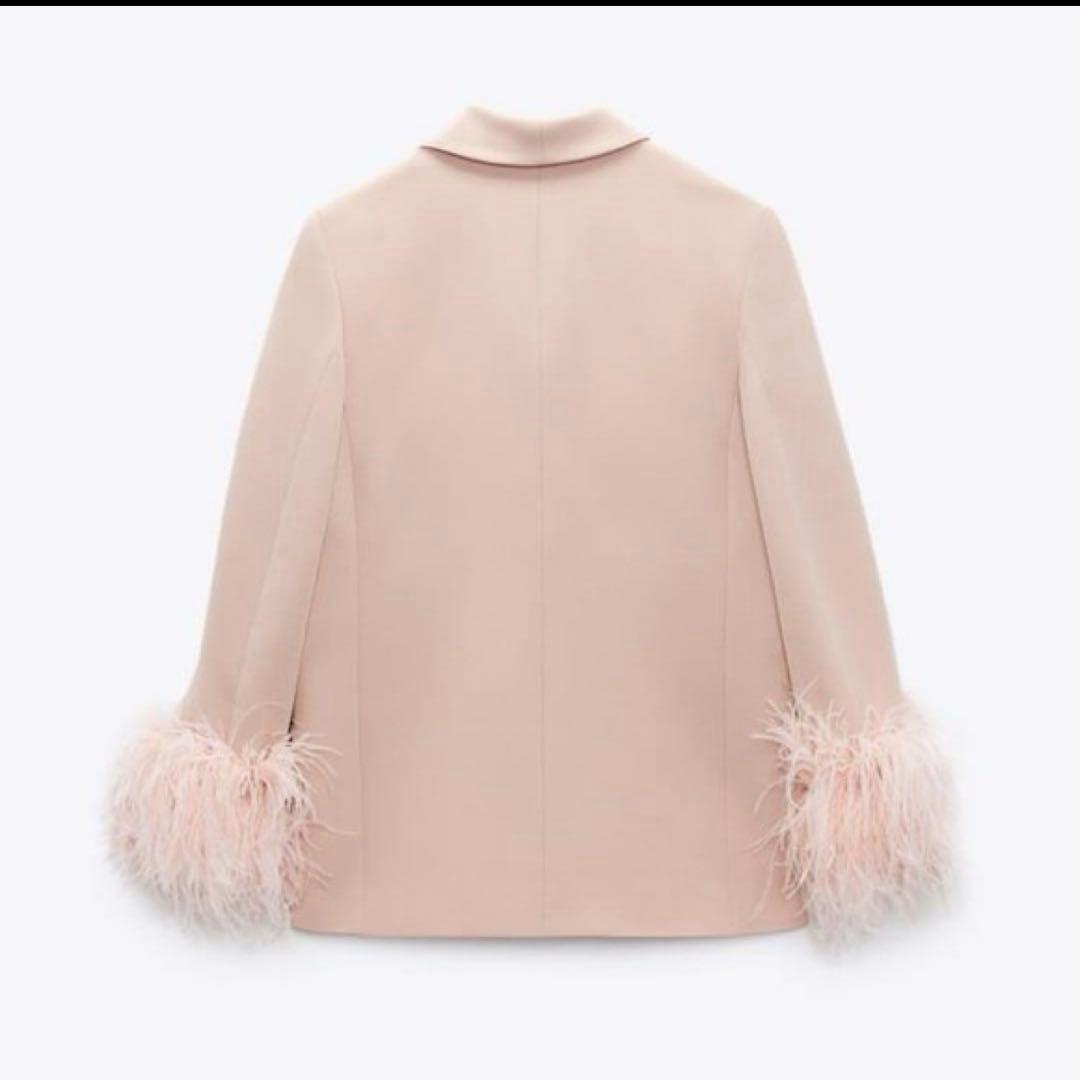 ZARA フェザー ファー テーラード ジャケット ブレザー 羽 ピンク M