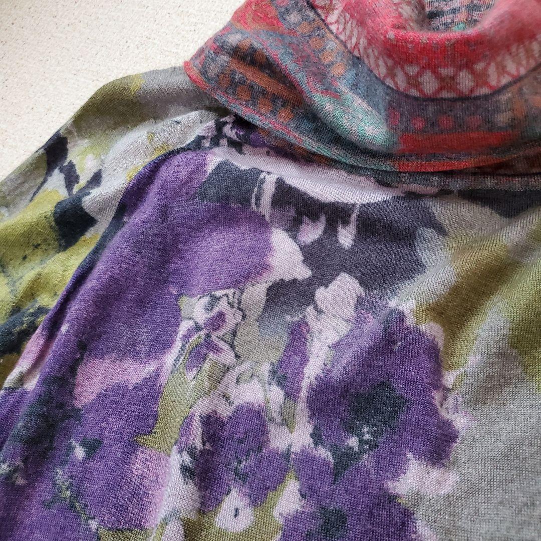 ETRO エトロ シルク カシミヤ 花柄 タートルネック ひざ丈 ワンピース